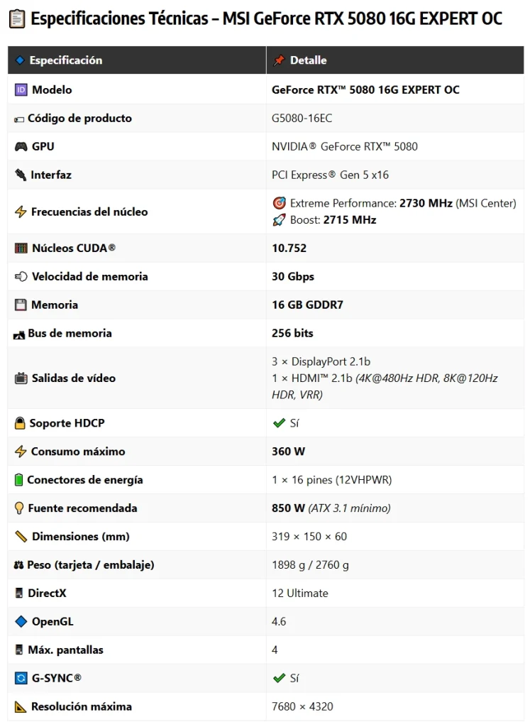 MSI GEFORCE RTX 5080 Expert OC MSI GEFORCE RTX 5080 Expert OC
