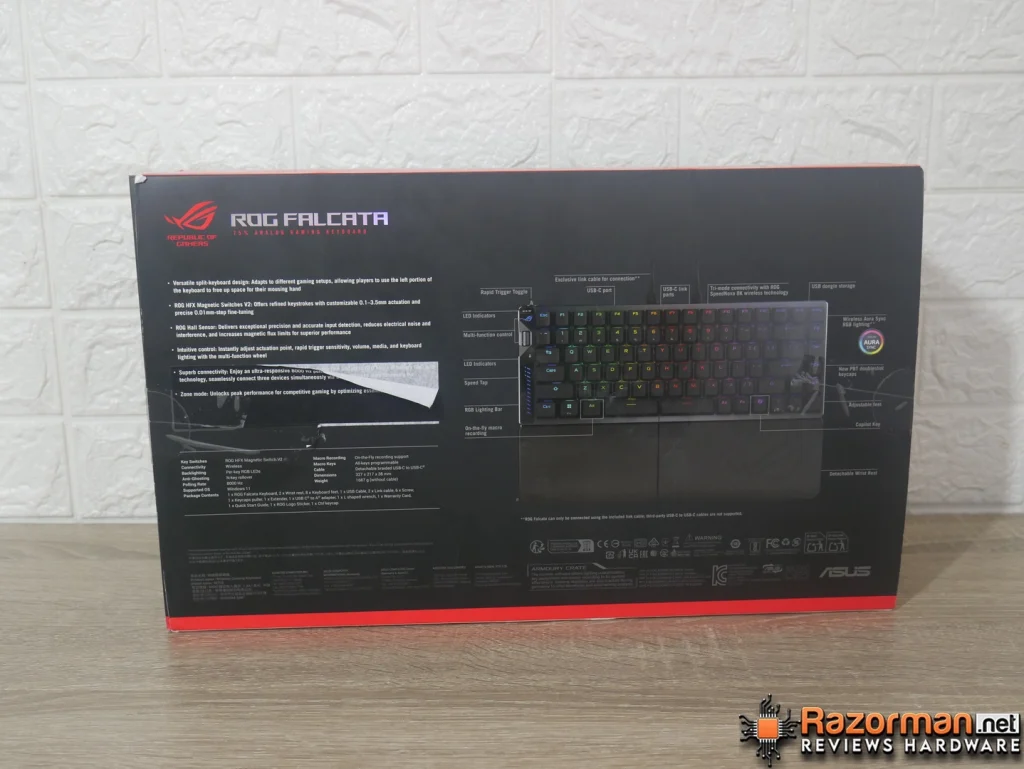asus rog falcata detalle del embalaje trasero ASUS ROG FALCATA analisis en castellano