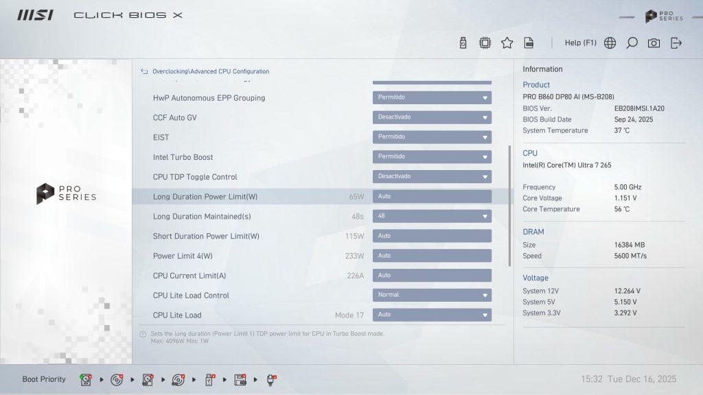 MSI PRO DP80 AI A2G Review en Español, un Mini PC profesional para el día a día 4 BIOS MSI PRO DP80 AI A2G