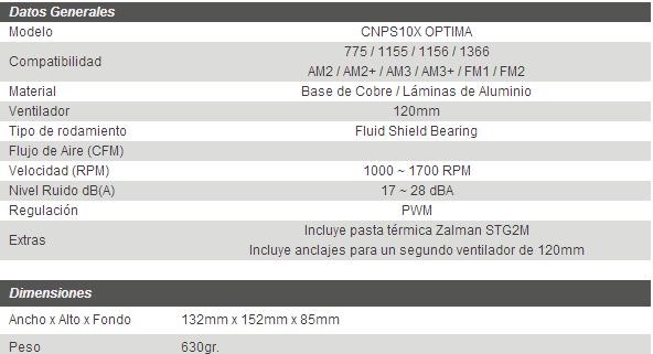 Review Zalman CNPS 10x Optima 4 caracteristicas tecnicas zalman cnps 10x optima