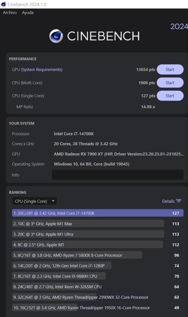Review Intel i7 14700K 80