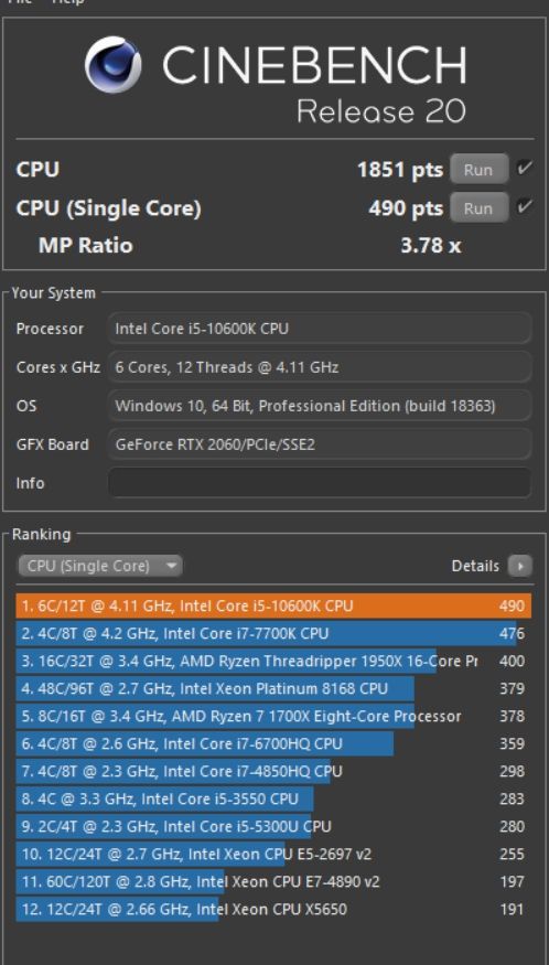 Review Intel Core i5-10600K 22