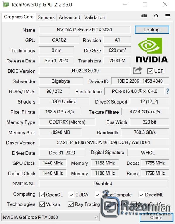 Review Gigabyte Geforce RTX 3080 Eagle OC 10G 22