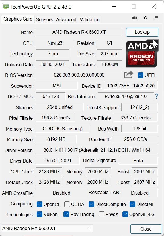 Review MSI Radeon RX 6600XT Gaming X 8G 19