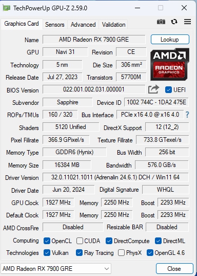 SAPPHIRE AMD RADEON PULSE RX 7900 GRE SAPPHIRE AMD RADEON PULSE RX 7900 GRE