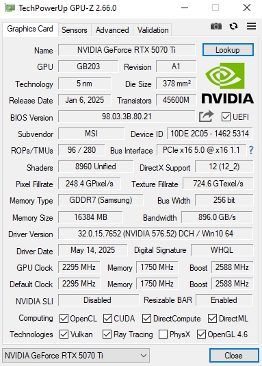 MSI GeForce RTX™ 5070 Ti 16G VANGUARD SOC LAUNCH EDITION MSI GeForce RTX™ 5070 Ti 16G VANGUARD SOC LAUNCH EDITION
