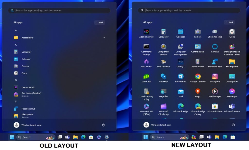 Microsoft prueba un nuevo diseño de cuadrícula del menú Inicio en Windows 11 1 menu cuadricula windows 11