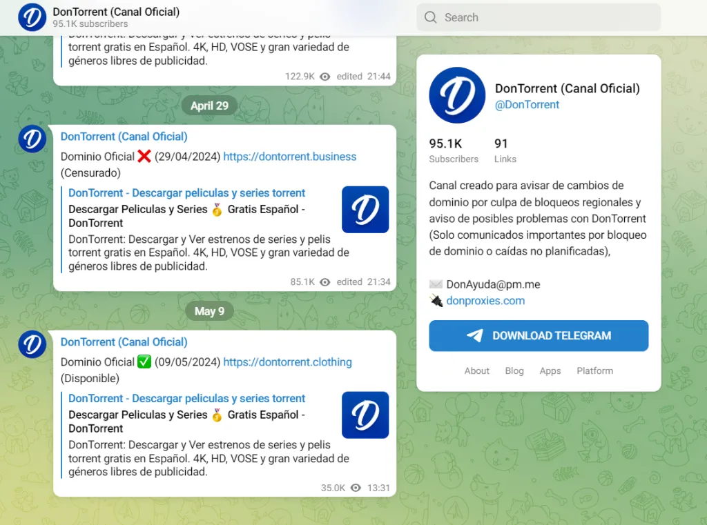 dontorrent Sigue el canal de Telegram para obtener acceso a la web torrents