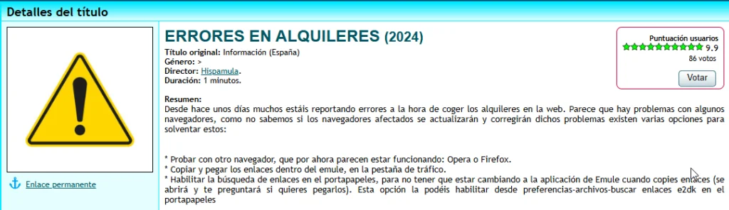 Errores con los enlaces hispamula Errores con los enlaces hispamula