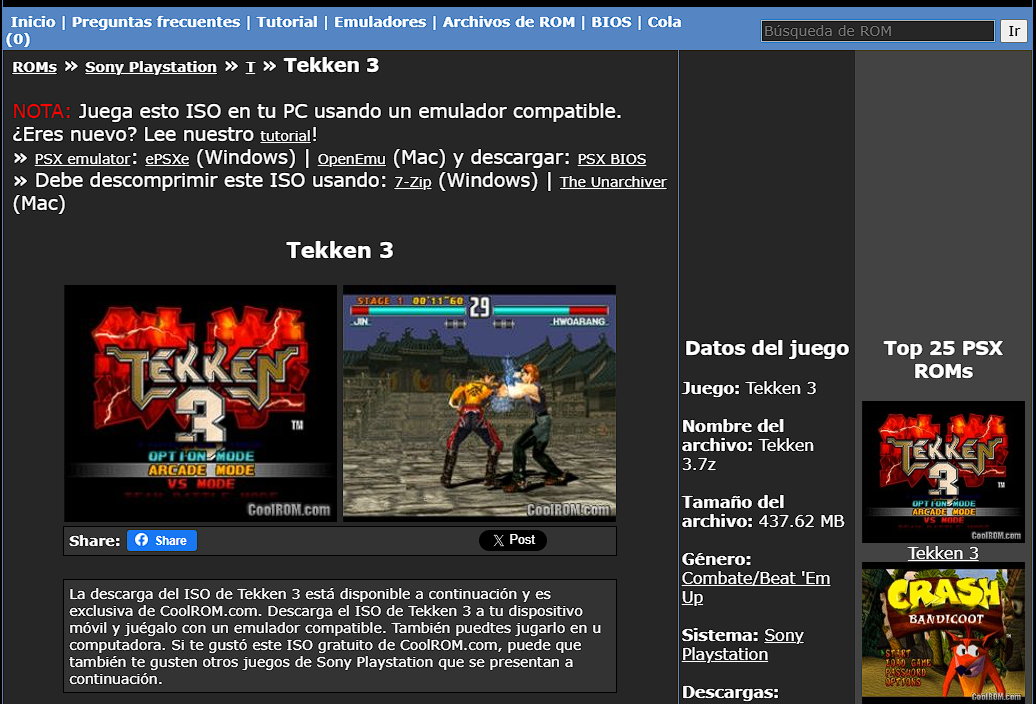 Play Roms Net CoolROM.com , para descargar ROMs de juegos clásicos