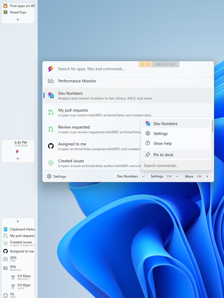 Command Palette Dock Command Palette Dock