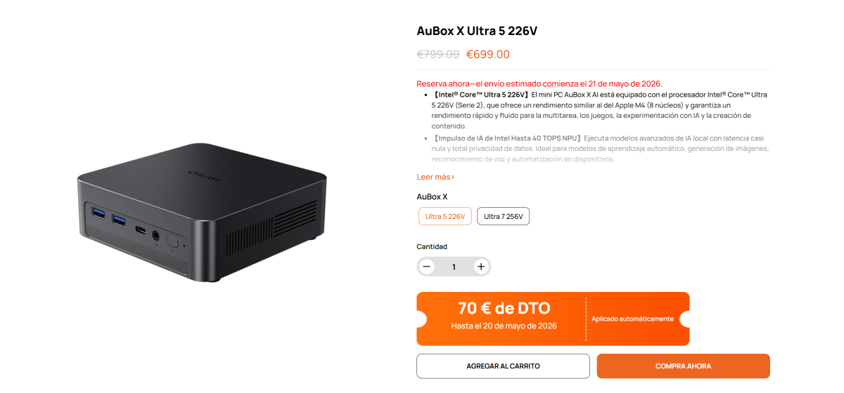 CHUWI AuBox X un mini PC muy compacto con procesadores Intel Core Ultra y buena conectividad 2 CHUWI AuBox X un mini PC muy compacto con procesadores Intel Core Ultra y buena conectividad 1