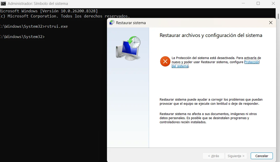 rstrui.exe tambien se puede activar desde el simbolo del sistema rstrui.exe desde cmd