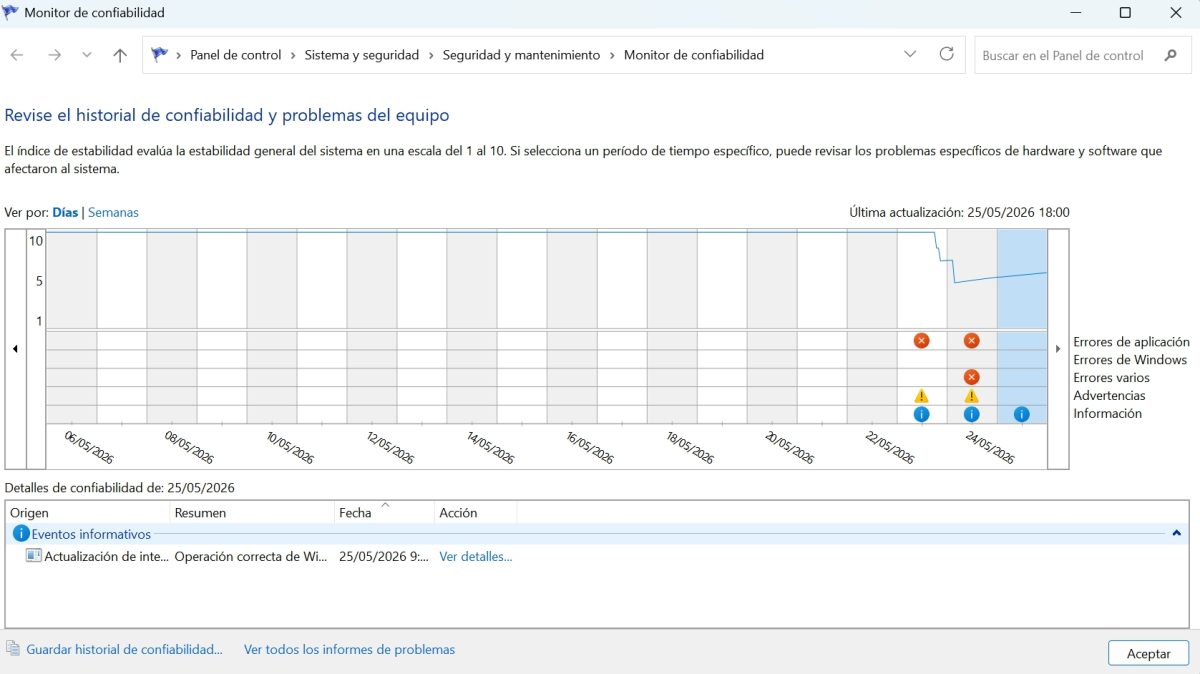 El monitor de confiabilidad de Windows y cómo leer el historial de ...