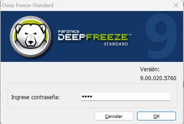 ventana de login de Deep Freeze pidiendo la contraseña ventana de login de Deep Freeze pidiendo la contraseña
